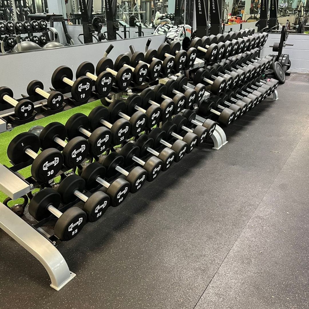 Pro Urethane Dumbbells - Muscle D Fitness - Quality Knurled Handles - Solid Design - Grit Grind Strength
