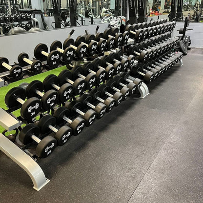 Pro Urethane Dumbbells - Muscle D Fitness - Quality Knurled Handles - Solid Design - Grit Grind Strength