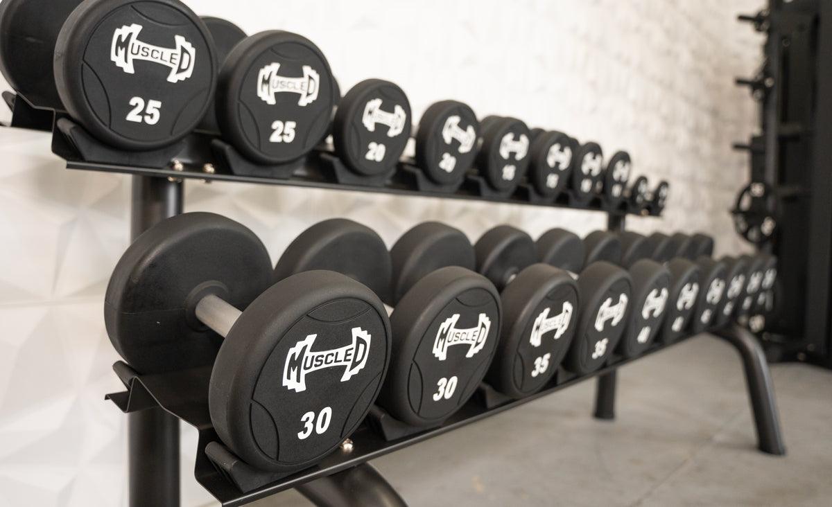 Pro Urethane Dumbbells - Muscle D Fitness - Quality Knurled Handles - Solid Design - Grit Grind Strength