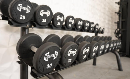 Pro Urethane Dumbbells - Muscle D Fitness - Quality Knurled Handles - Solid Design - Grit Grind Strength