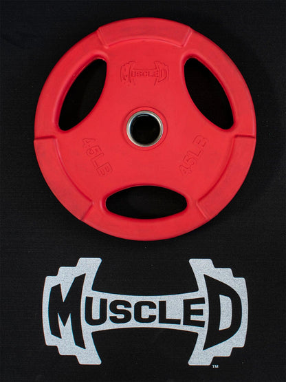 RUBBER COATED COLORED OLYMPIC PLATES: Rubber Plates, per Pair - Muscle D Fitness - Weights Pairs - Grit Grind Strength