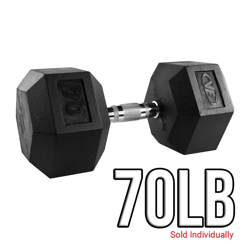 Rubber Coated Hex Dumbbells (3 - 70lbs) - Grit Grind Strength