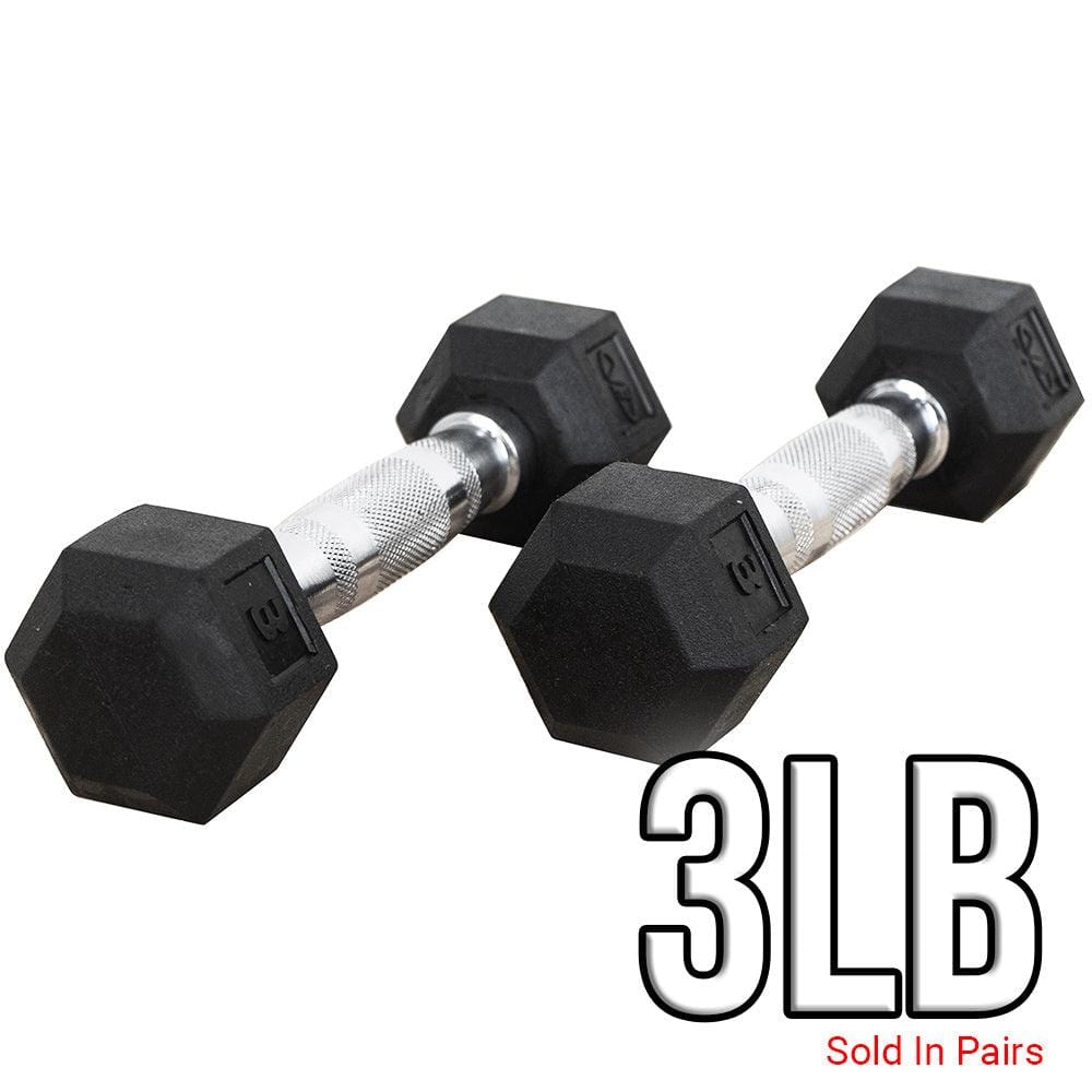 Rubber Coated Hex Dumbbells (3 - 70lbs) - Grit Grind Strength