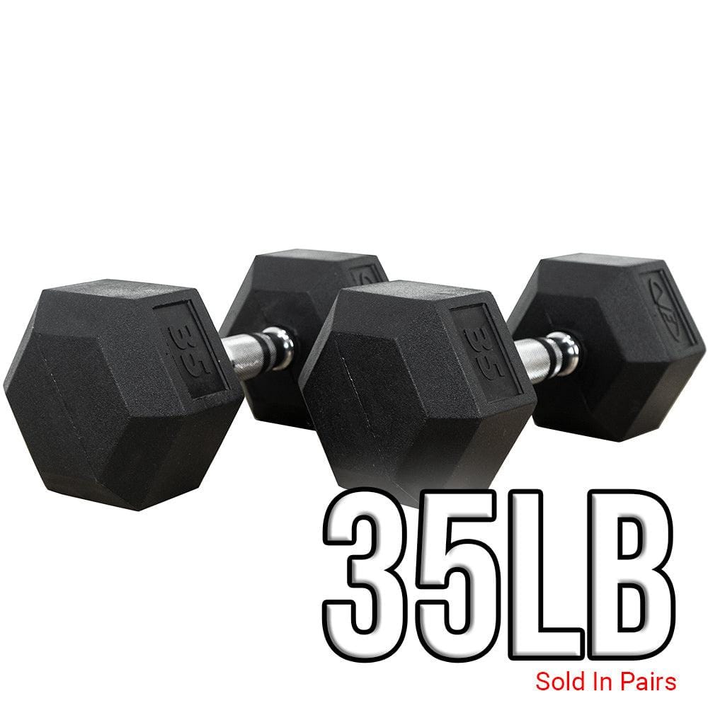 Rubber Coated Hex Dumbbells (3 - 70lbs) - Grit Grind Strength