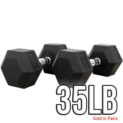 Rubber Coated Hex Dumbbells (3 - 70lbs) - Grit Grind Strength