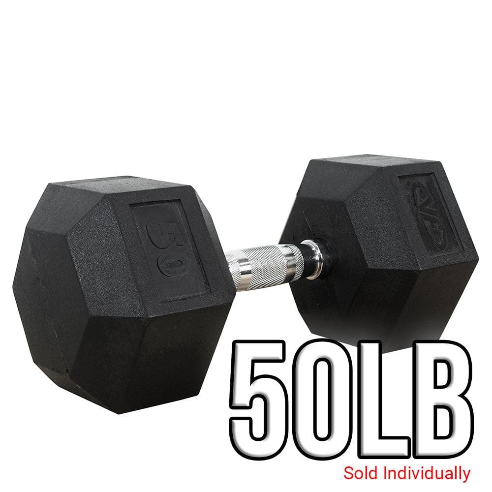 Rubber Coated Hex Dumbbells (3 - 70lbs) - Grit Grind Strength