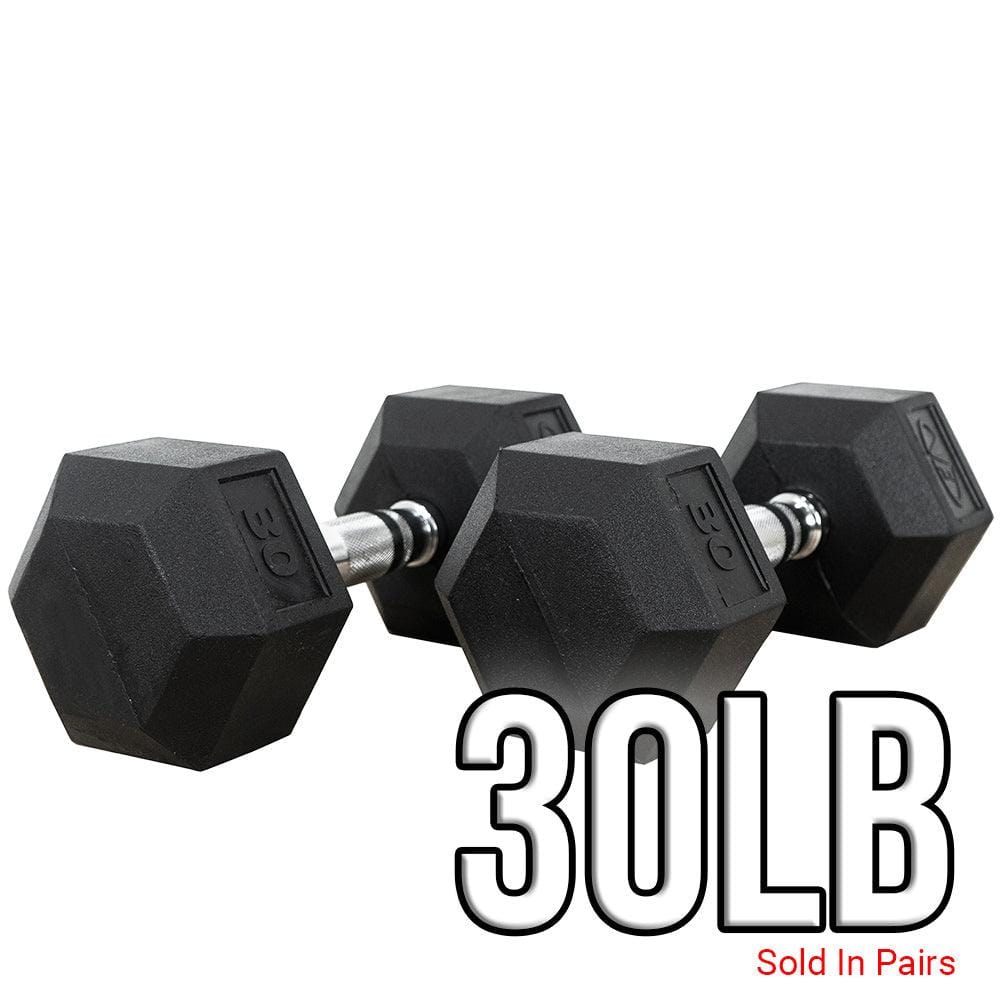 Rubber Coated Hex Dumbbells (3 - 70lbs) - Grit Grind Strength