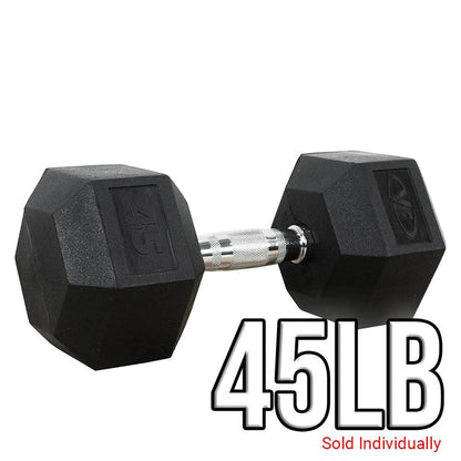 Rubber Coated Hex Dumbbells (3 - 70lbs) - Grit Grind Strength