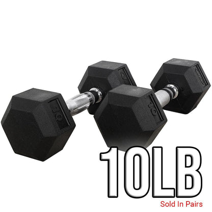 Rubber Coated Hex Dumbbells (3 - 70lbs) - Grit Grind Strength