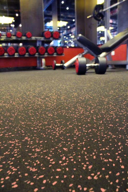 Rubber Gym Flooring - Black with Red Fleck - Muscle D Fitness - 6m & 8mm Thickness - Grit Grind Strength
