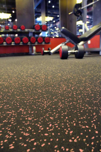 Rubber Gym Flooring - Black with Red Fleck - Muscle D Fitness - 6m & 8mm Thickness - Grit Grind Strength