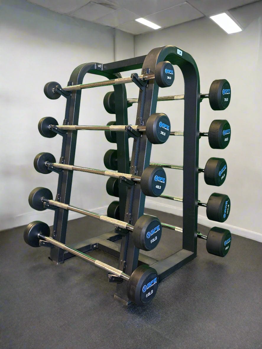 SFE Rubber Fixed Straight Barbell SET 20LBs - 110LBs with Rack (New) - Grit Grind Strength