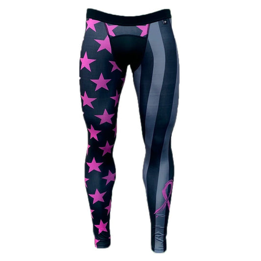Shadow USA Flag - Breast Cancer Awareness Compression Tights - Grit Grind Strength