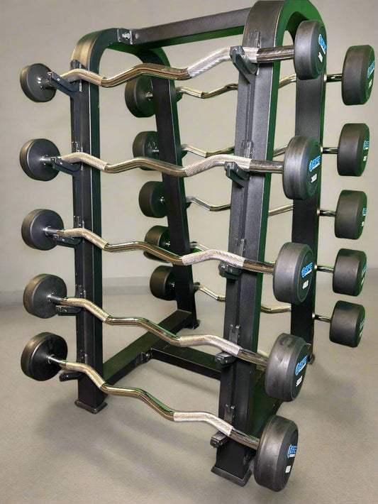 Sports & Fitness Exchange Barbell SFE Rubber Fixed EZ Curl Barbell SET 20LBs - 110LBs with Rack (New)