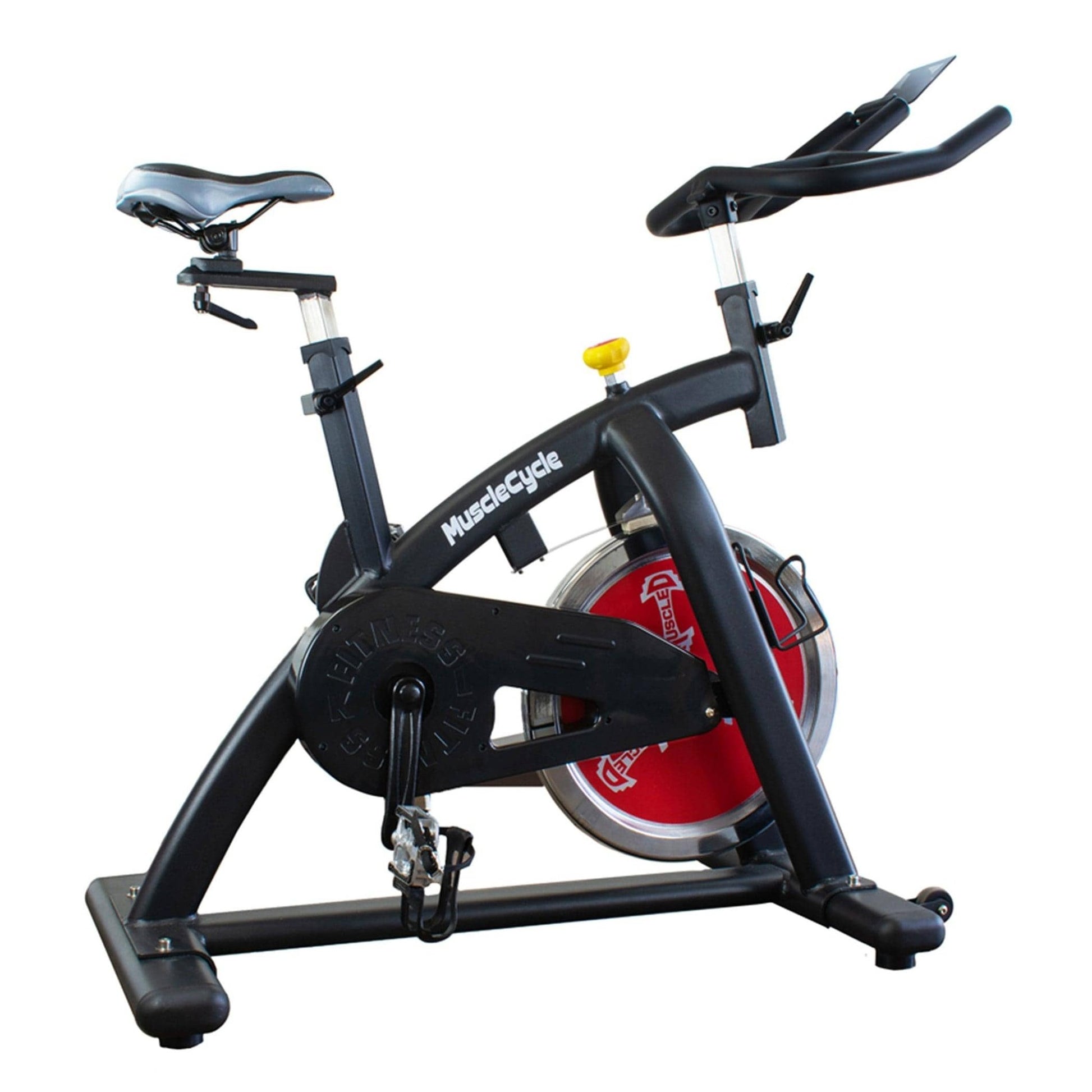 Stationary Exercise Bike - Muscle D Fitness - Commercial Grade Stationary Bike with Device Holder - Grit Grind Strength