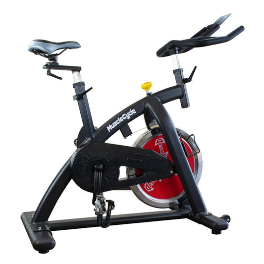 Stationary Exercise Bike - Muscle D Fitness - Commercial Grade Stationary Bike with Device Holder - Grit Grind Strength