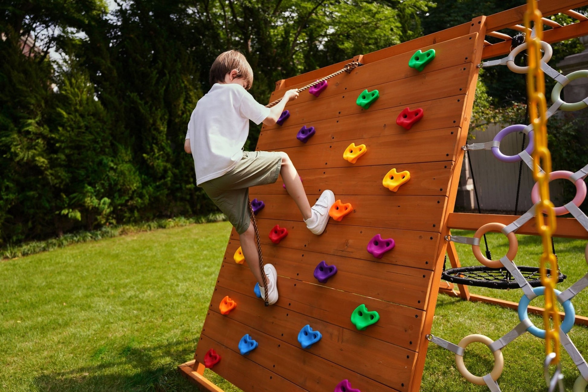 Sycamore Backyard Climbing Set – 2 Swings, Trapeze Bar & Outdoor Fun - Grit Grind Strength