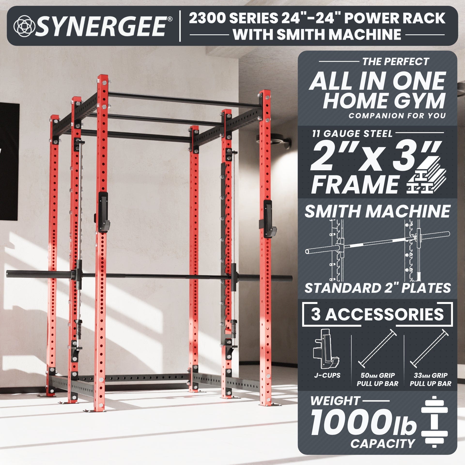 Synergee 2300 Series Power Cage with Smith Machine - Grit Grind Strength