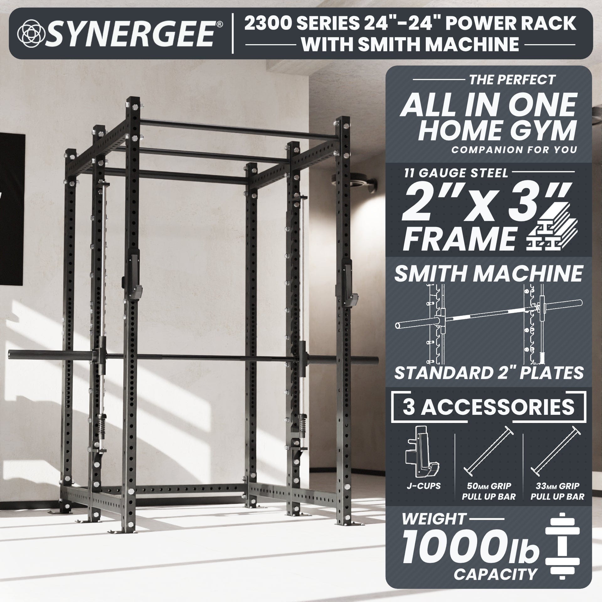 Synergee 2300 Series Power Cage with Smith Machine - Grit Grind Strength