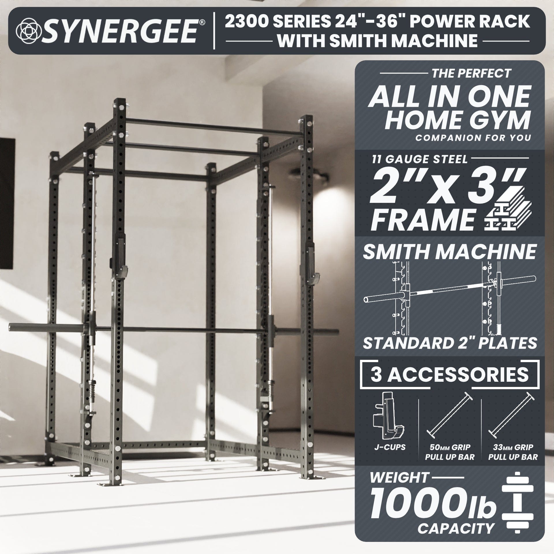 Synergee 2300 Series Power Cage with Smith Machine - Grit Grind Strength