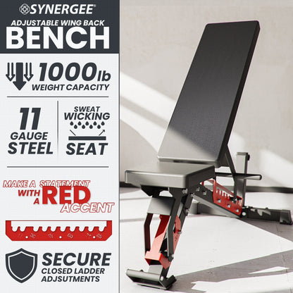 Synergee Adjustable Wing Back Bench - Grit Grind Strength