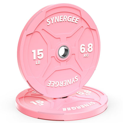 Synergee Bumper Plates 15lb Pair Synergee Pink EZ Grip Bumper Plates