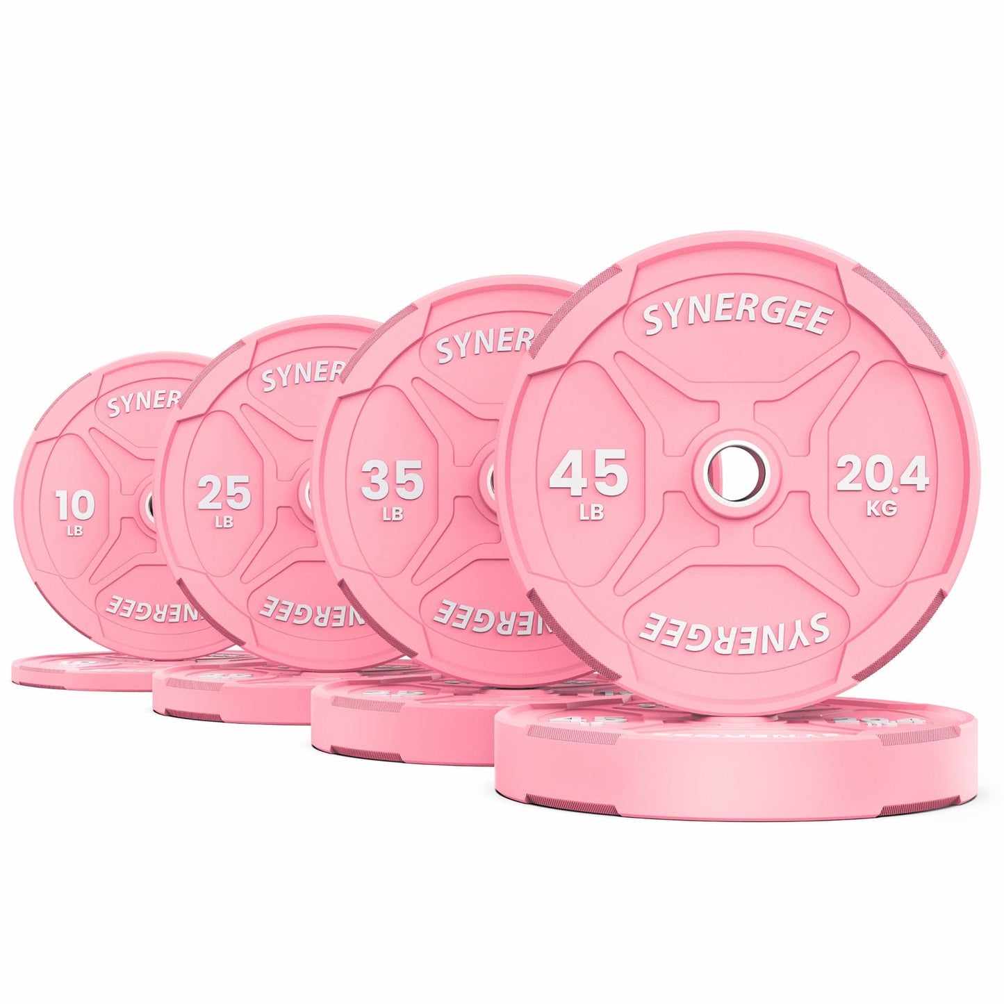 Synergee Bumper Plates 230lb Set Synergee Pink EZ Grip Bumper Plates