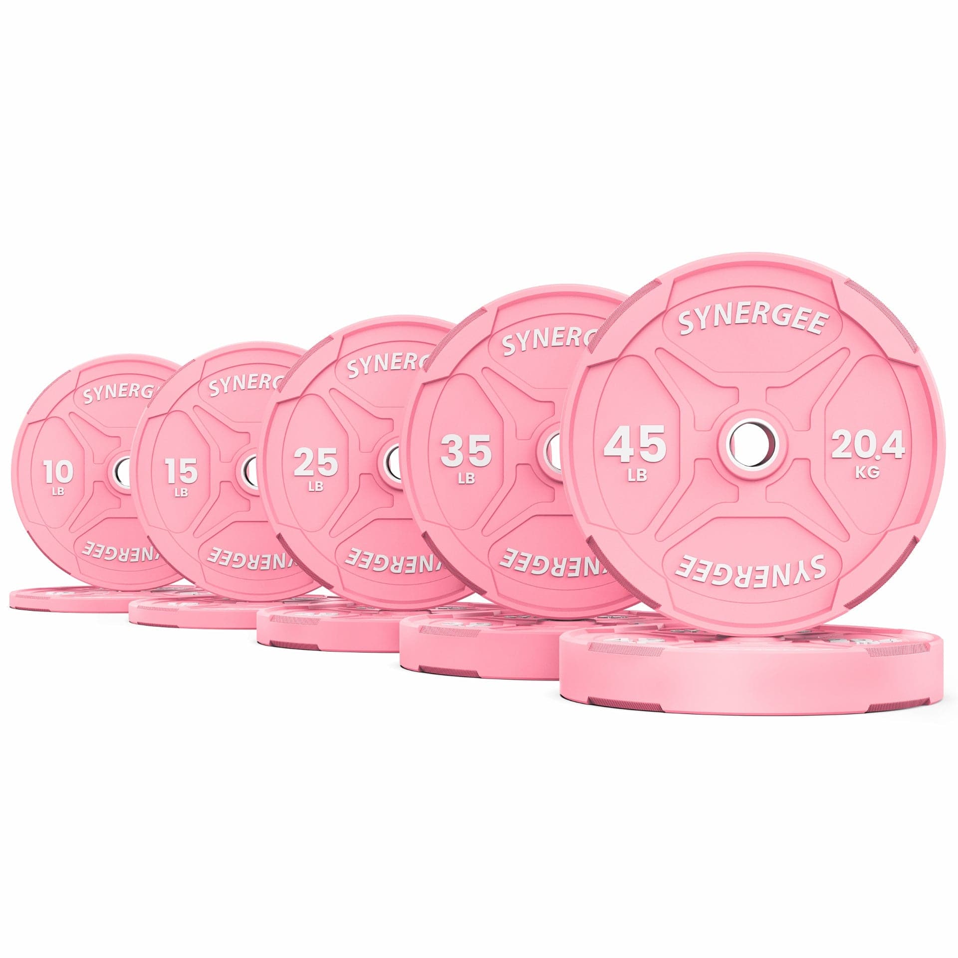 Synergee Bumper Plates 260lb Set Synergee Pink EZ Grip Bumper Plates