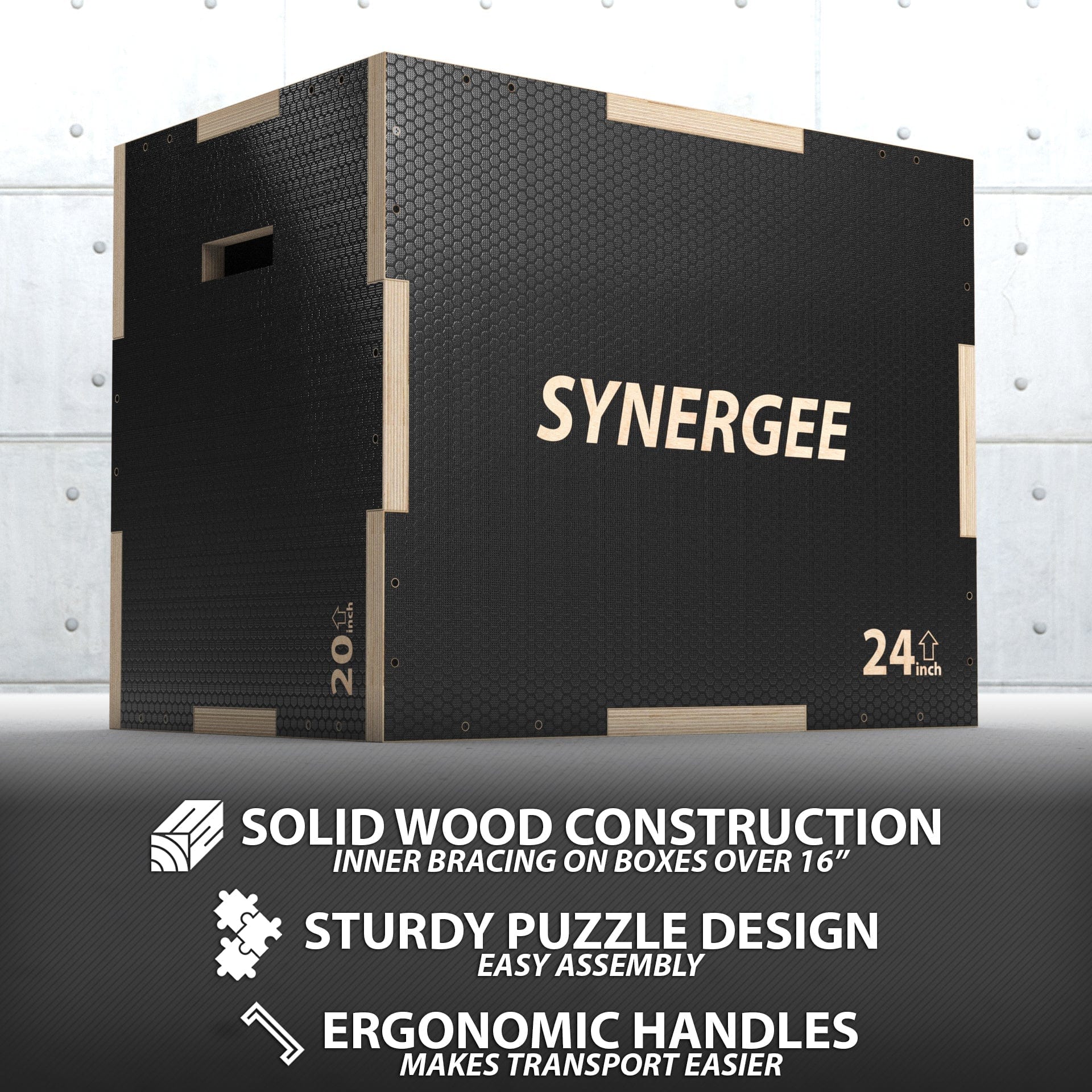 Synergee Non - Slip 3 - in - 1 Wood Plyo Boxes - Grit Grind Strength
