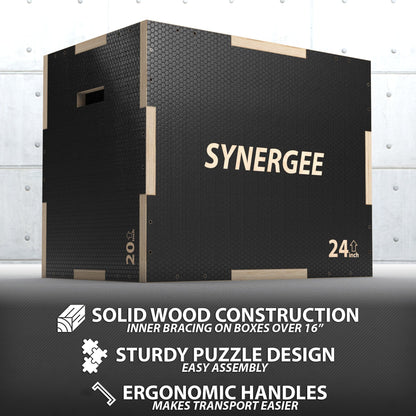 Synergee Non - Slip 3 - in - 1 Wood Plyo Boxes - Grit Grind Strength