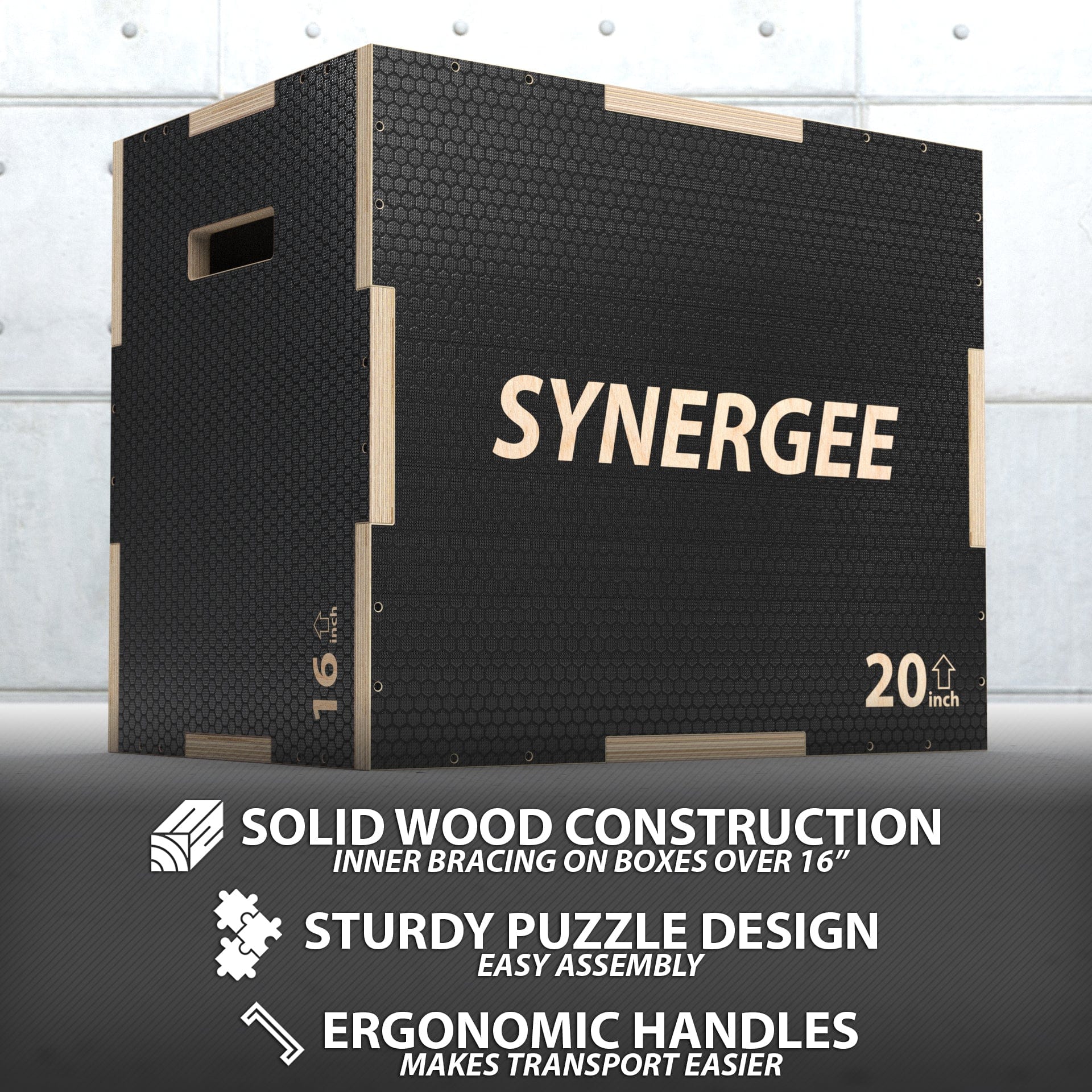 Synergee Non - Slip 3 - in - 1 Wood Plyo Boxes - Grit Grind Strength