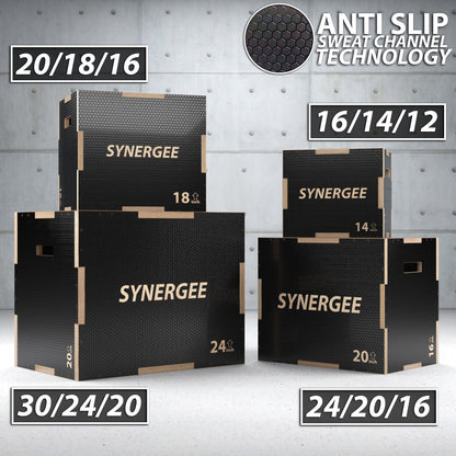 Synergee Non - Slip 3 - in - 1 Wood Plyo Boxes - Grit Grind Strength