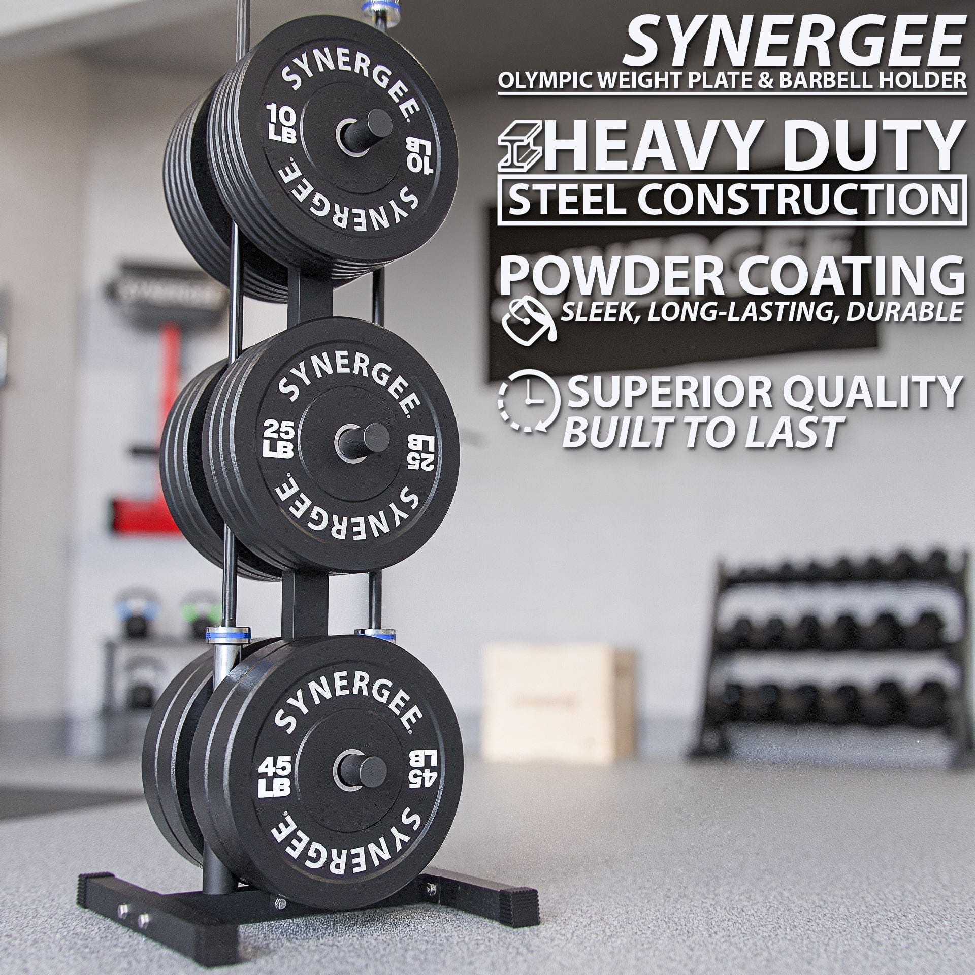 Synergee Olympic Weight Plate & Barbell Holder - Grit Grind Strength