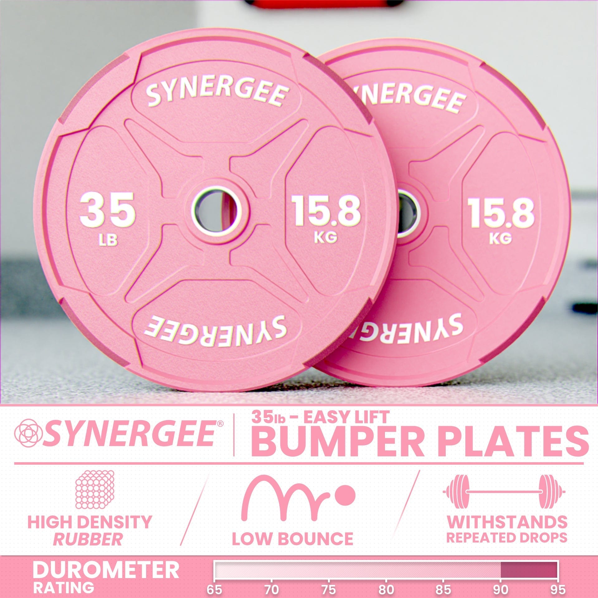 Synergee Pink EZ Grip Bumper Plates - Grit Grind Strength