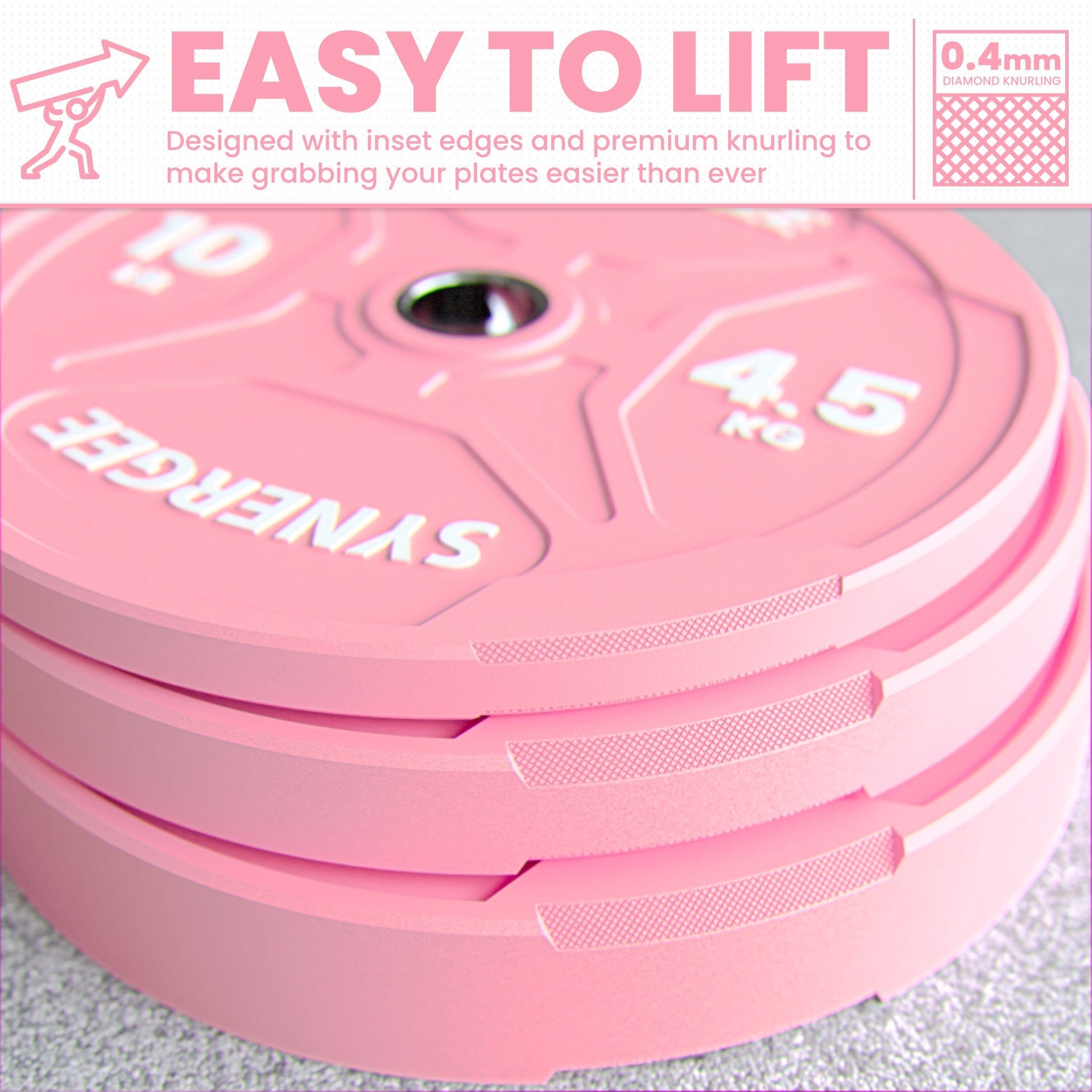 Synergee Pink EZ Grip Bumper Plates - Grit Grind Strength