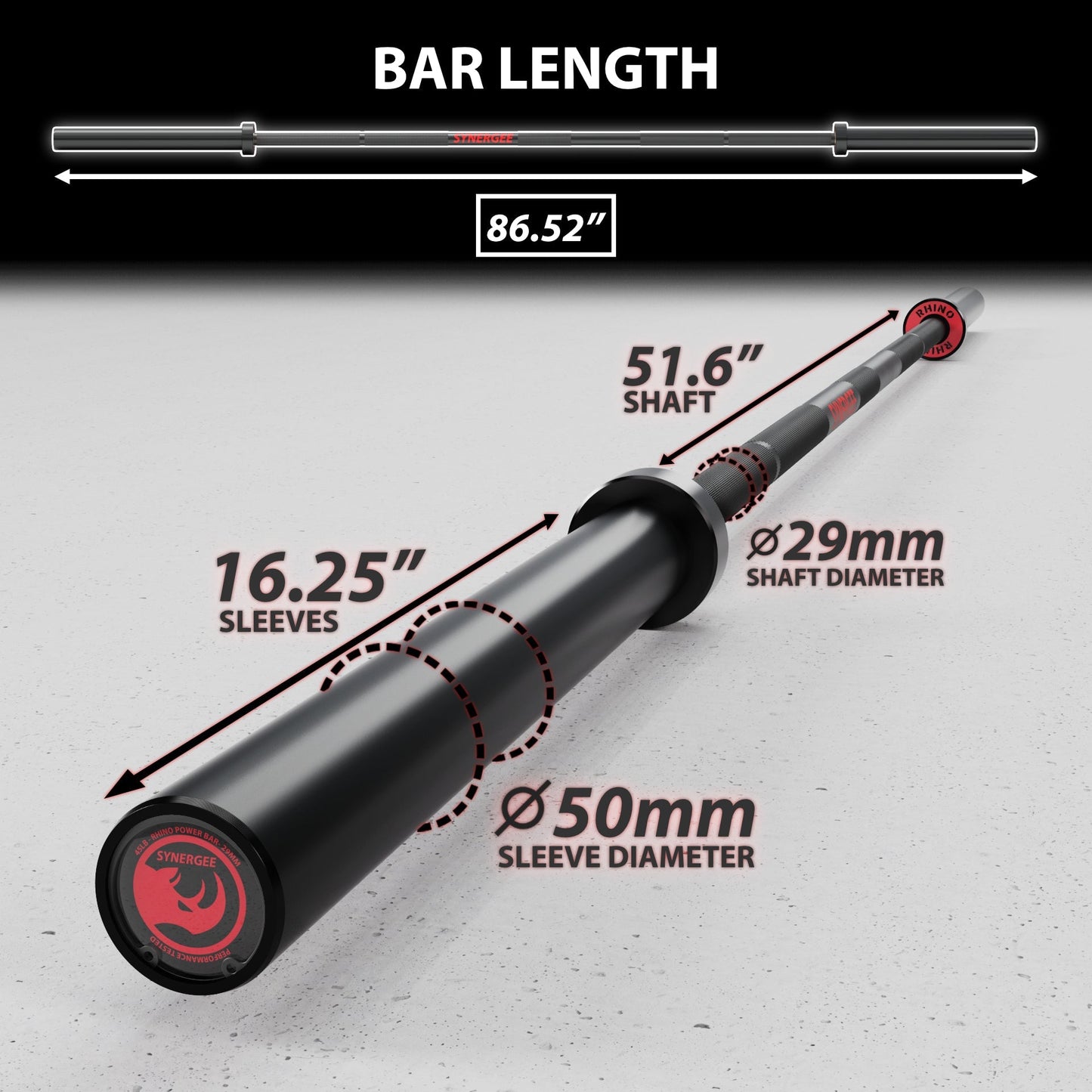 Synergee Rhino Powerlifting Barbell - Grit Grind Strength