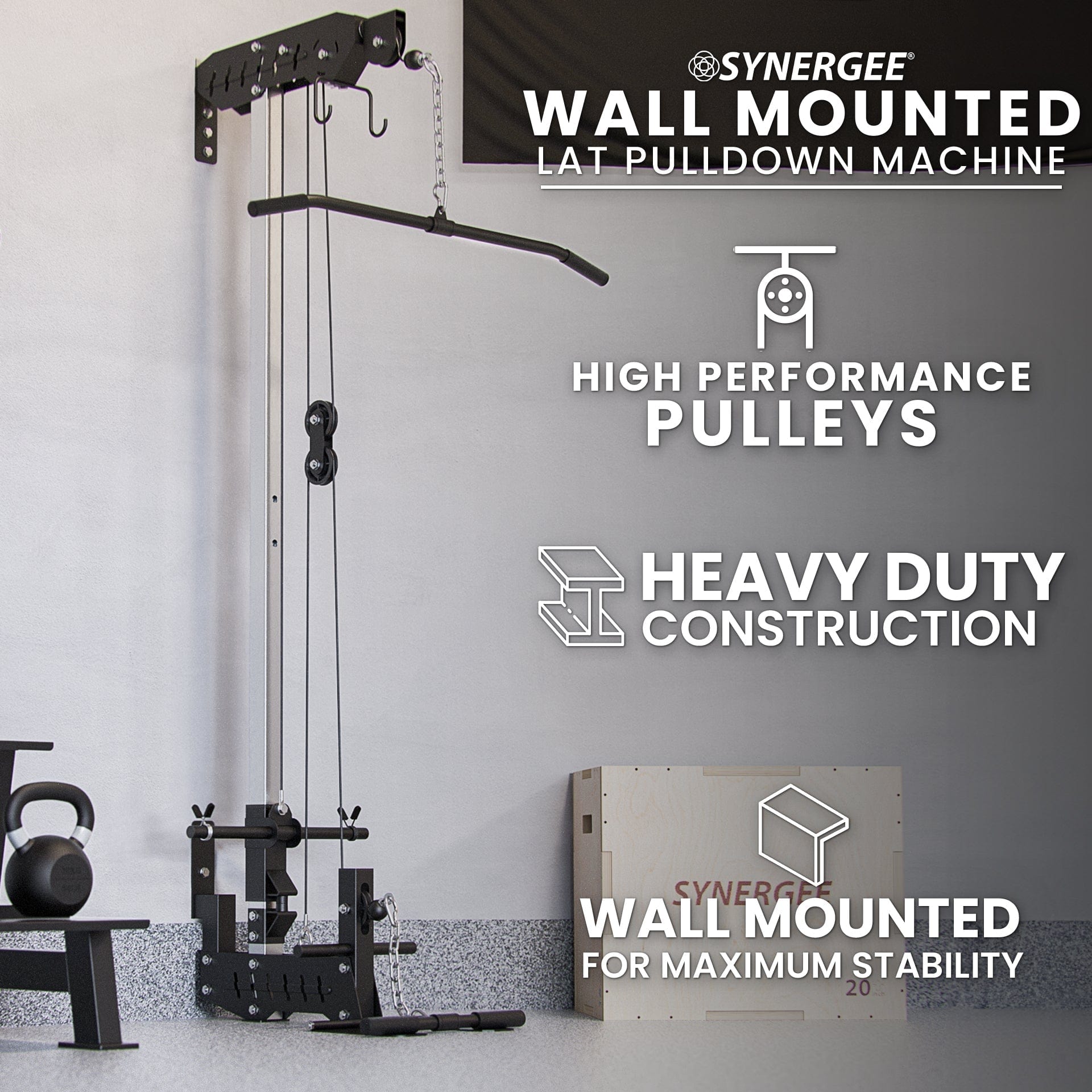 Synergee Wall Mounted Lat Pulley Machine - Grit Grind Strength