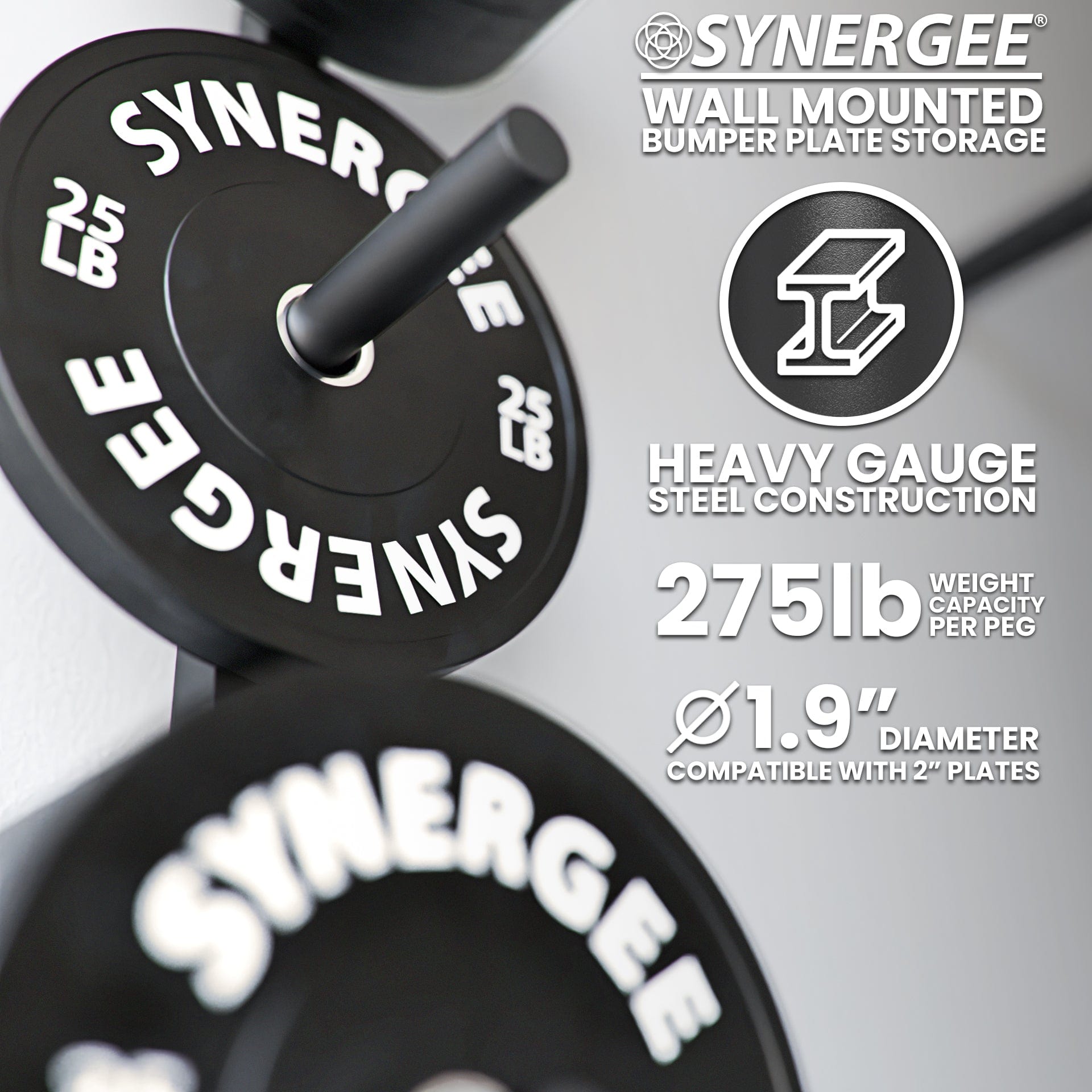 Synergee Weight Plate Wall Storage Rack - Grit Grind Strength