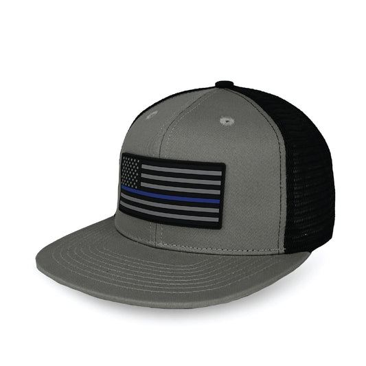 Tactical Thin Blue Line USA Flag Trucker Hat - Grit Grind Strength