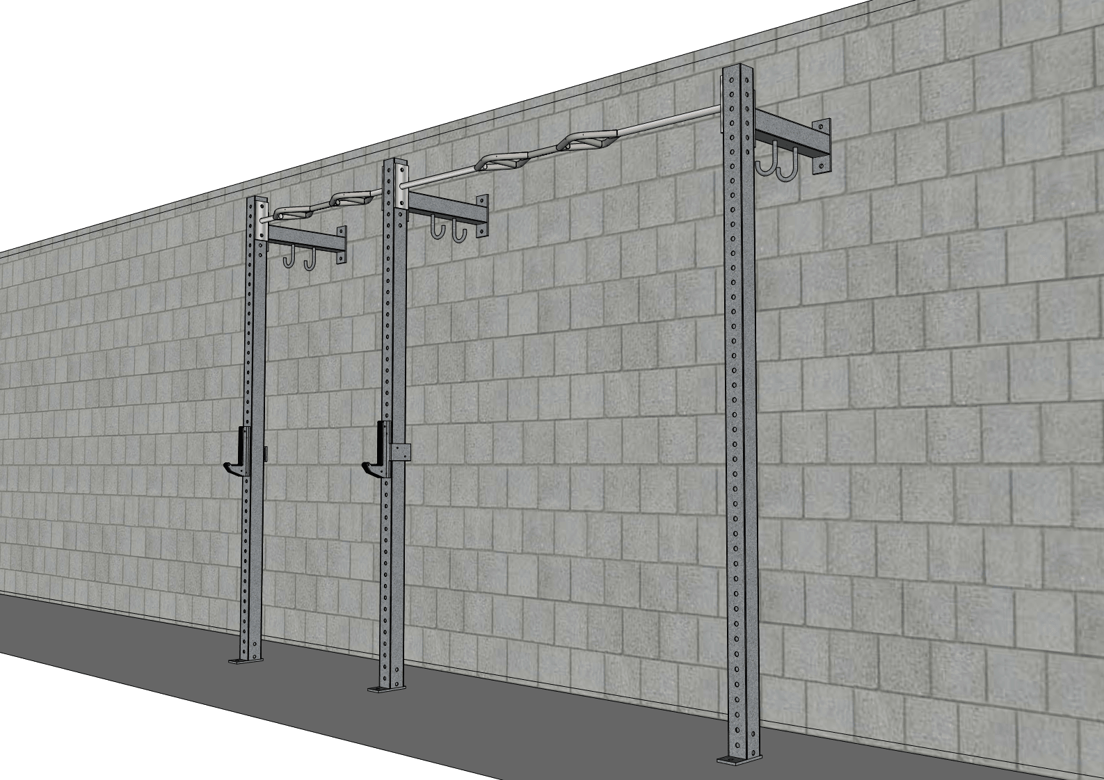 TGrip Commercial 10' Low Profile Wall Mount Rig - 3x3 Steel - Functional Multi - Grip Pull - Up - Sandwich Style J - Hooks - Grit Grind Strength
