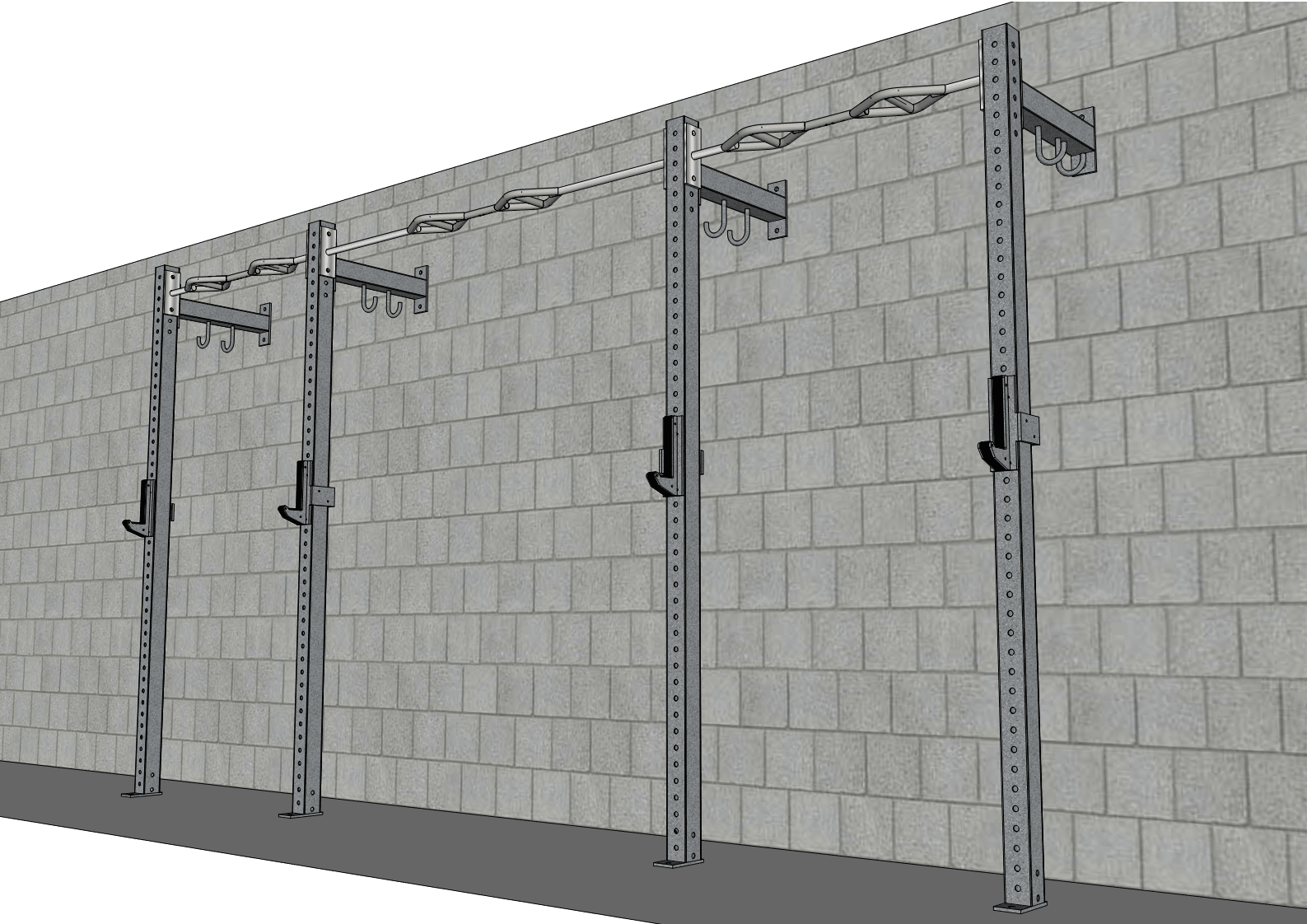 TGrip Commercial 14' Low Profile Wall Mount Rig - 3x3 Steel - Functional Multi - Grip Pull - Up - Sandwich Style J - Hooks - Grit Grind Strength
