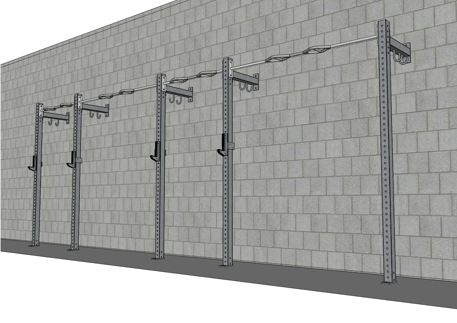 TGrip Commercial 20' Low Profile Wall Mount Rig - 3x3 Steel - Functional Multi - Grip Pull - Up - Sandwich Style J - Hooks - Grit Grind Strength