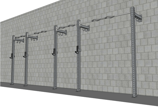 TGrip Commercial 20' Low Profile Wall Mount Rig - 3x3 Steel - Functional Multi - Grip Pull - Up - Sandwich Style J - Hooks - Grit Grind Strength