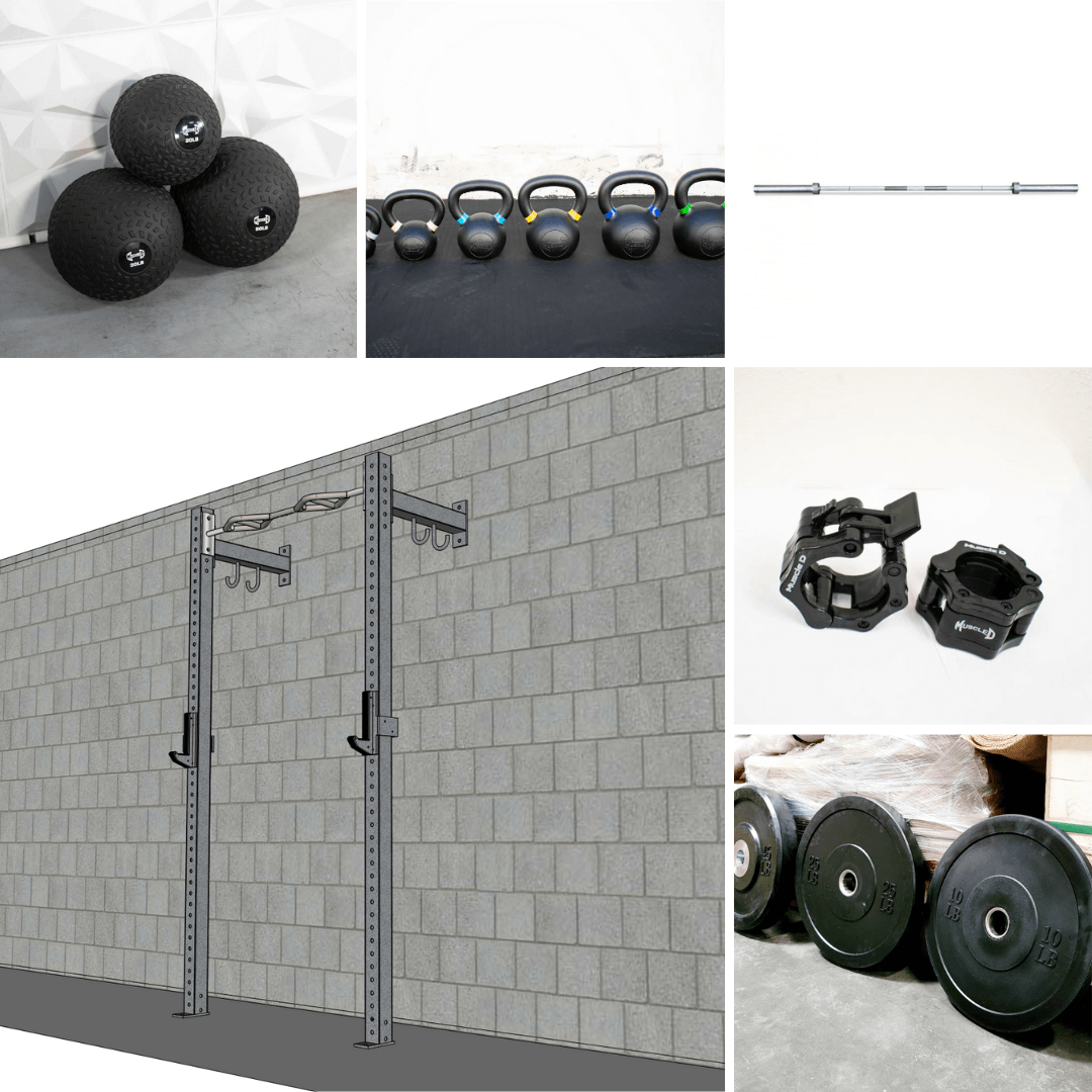 TGrip Commercial 4' Low Profile Wall Mount Rig Fitness Kits - 3x3 Steel - Functional Multi - Grip Pull - Up - Sandwich Style J - Hooks - Grit Grind Strength