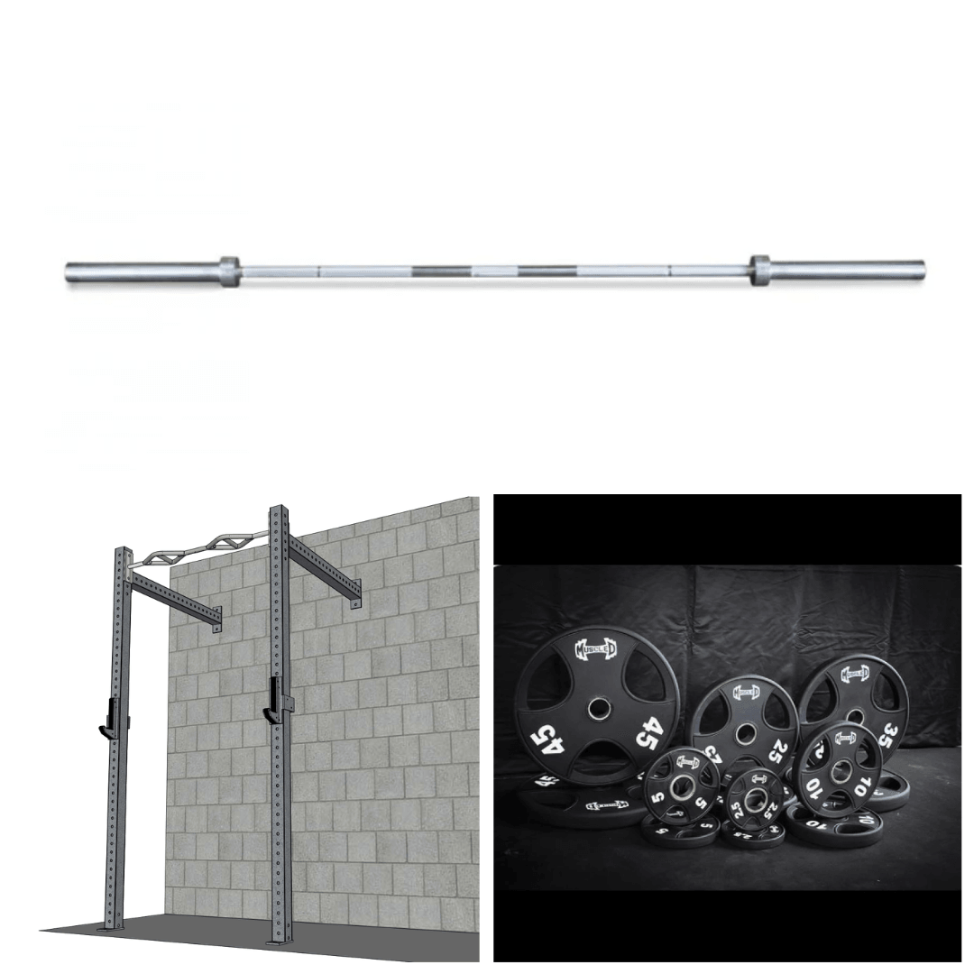 TGrip Commercial 4' Wall Mount Rig Weight Set - 3x3 Steel - Functional Multi - Grip Pull - Up - Sandwich Style J - Hooks - Grit Grind Strength