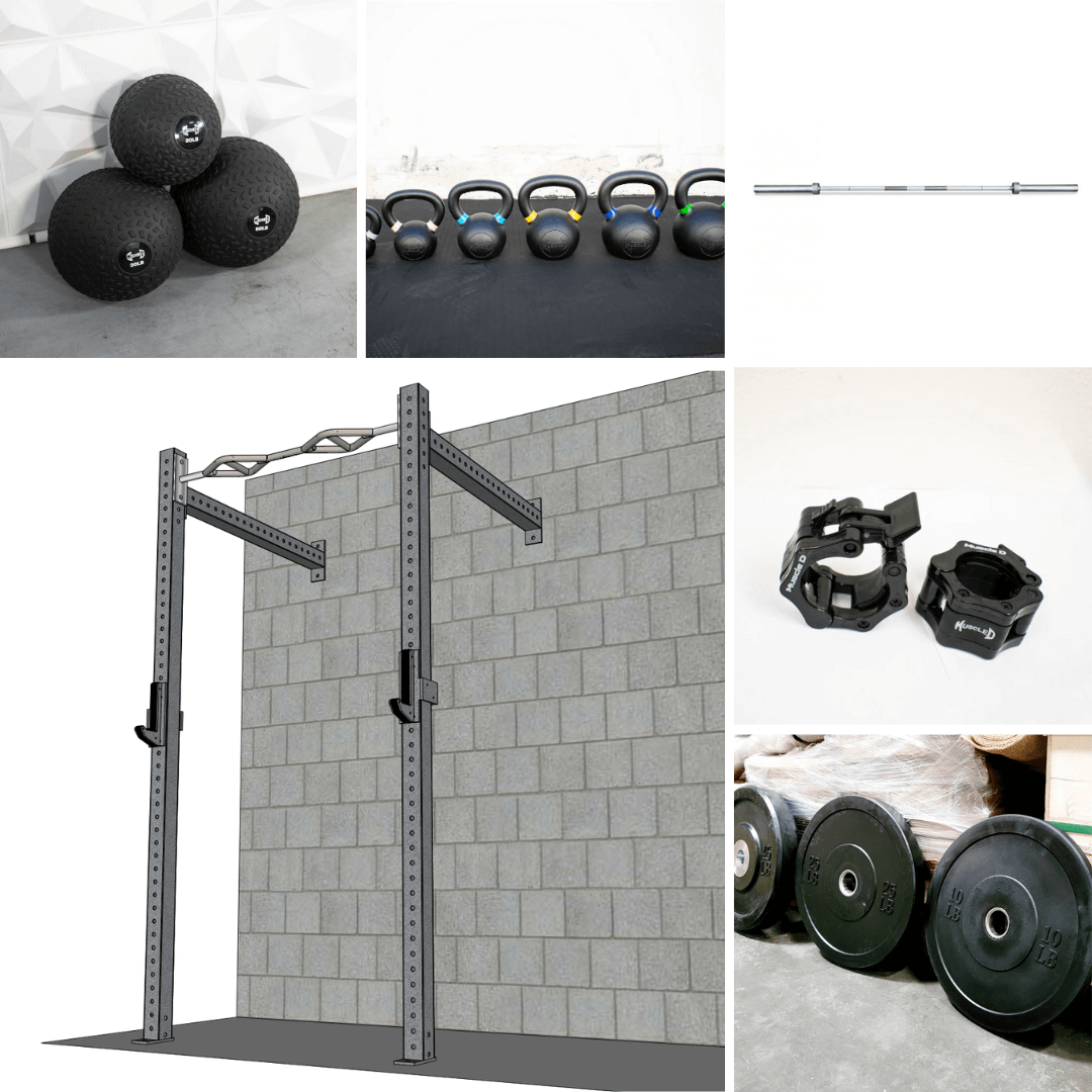 TGrip Commercial 4' Wall Mount Rig Weight Set - 3x3 Steel - Functional Multi - Grip Pull - Up - Sandwich Style J - Hooks - Grit Grind Strength
