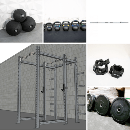 TGrip Commercial Full Power Rack Set - 3x3 Steel - Functional Multi - Grip Pull - Up - Plate Storage - J - Hooks - Grit Grind Strength