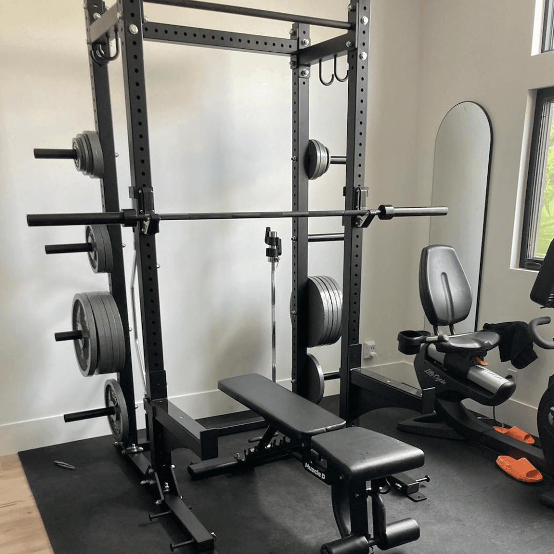 TGrip Commercial Half Rack - 3x3 Steel - Functional Multi - Grip Pull - Up - Bar & Plate Storage - J - Hooks - Grit Grind Strength