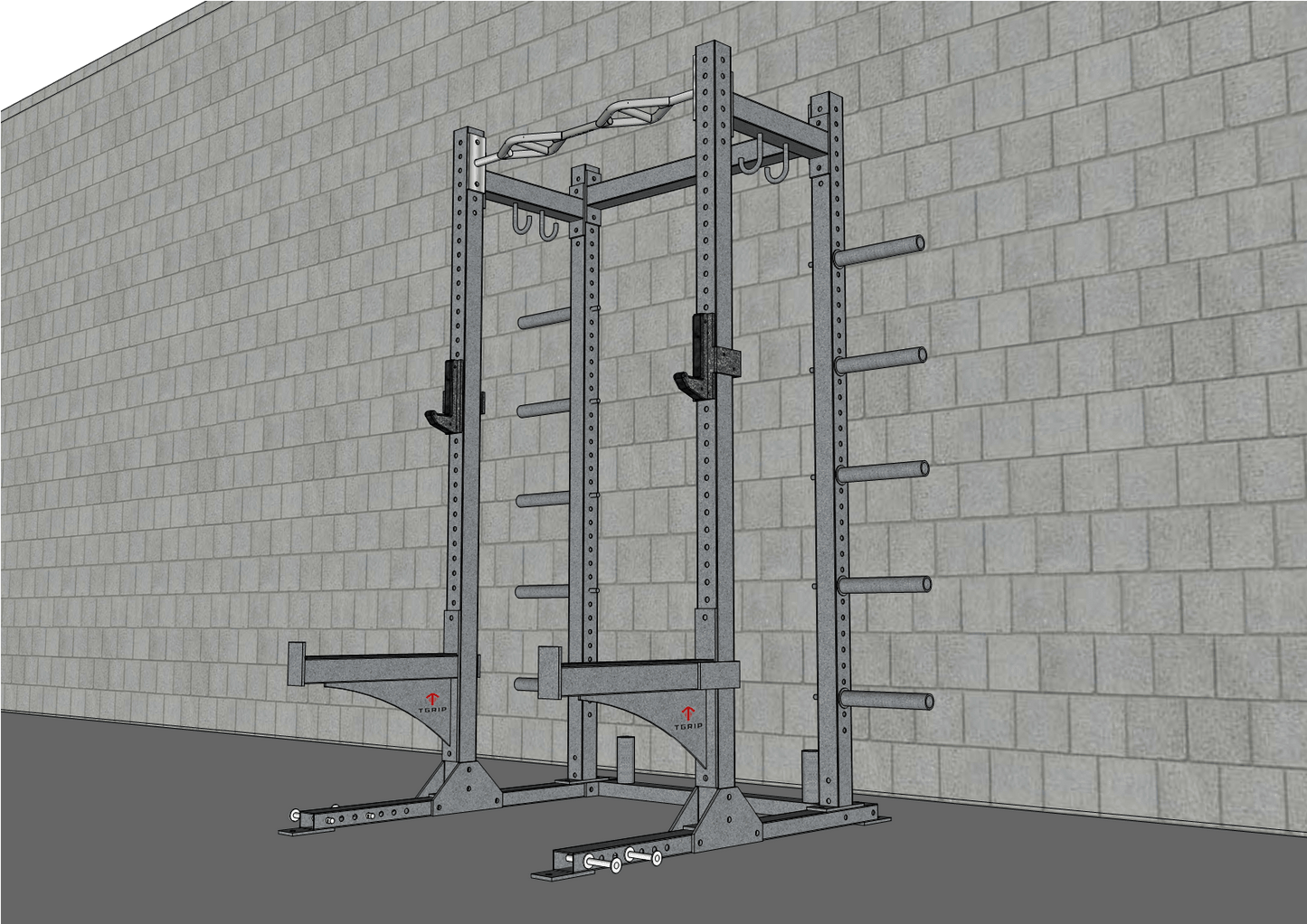 TGrip Commercial Half Rack - 3x3 Steel - Functional Multi - Grip Pull - Up - Bar & Plate Storage - J - Hooks - Grit Grind Strength