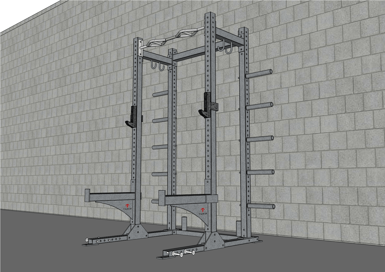 TGrip Commercial Half Rack - 3x3 Steel - Functional Multi - Grip Pull - Up - Bar & Plate Storage - J - Hooks - Grit Grind Strength